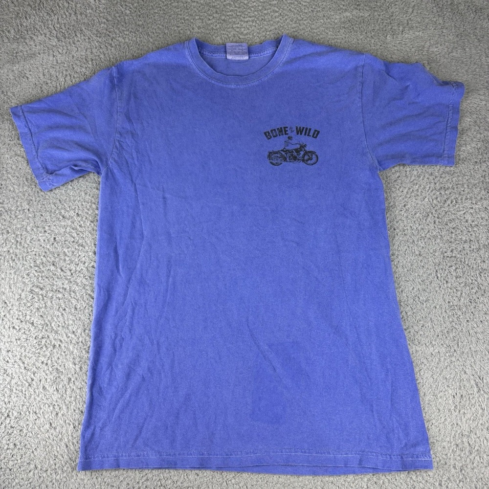bone to be wild Alex bay Ny Skeleton Biker Shirt Blue Vintage Y2k Men's Size Med